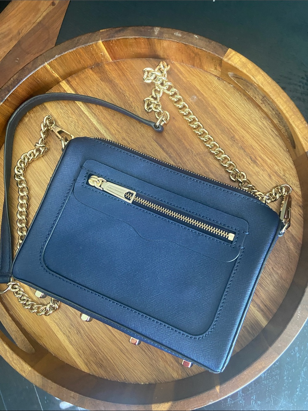 Rebecca Minkoff Navy Leather Crossbody with Gold Chain